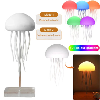 Cartoon Jellyfish Night Light RGB Gradient Cute Jellyfish Bedside Lamp Voice Control Type-C Charging LED Night Lamp